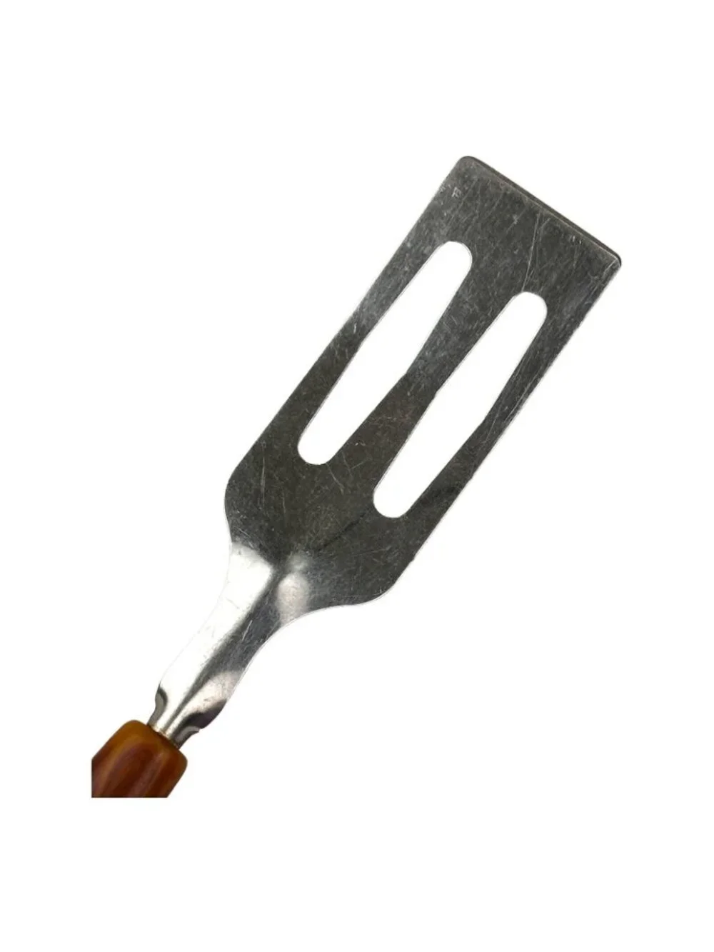 Vintage Brown Bakelite Handled Metal Slotted Spatulas - Set Of Two - 9 Inches Ea